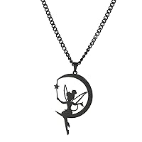 Fairy Pixie Tinkerbell Silhouette Necklace For Women Girls Stainless Steel Exquisite Magical Pixie Angel Pendant Necklace Jewelry Gift