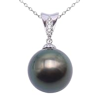 JYX Pearl 18K Gold Tahitian Pendant Necklace AAA Quality 12.5mm Round Black Tahitian South Sea Pearl Seawater Pearl Jewelry Necklace