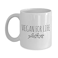 VEGAN FOR LIFE - Unique Coffee Mug for Vegan - Cute Vegetarian Ceramic Cup - Birthday gift for Him or Her, Mom, Dad - Present Idea for a Boyfriend, Girlfriend (11 oz)