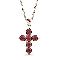 Red Garnet Cross Pendant 0.99 ctw 14K Gold. Included 18 inches 14K Gold Chain.
