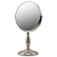 OVENTE 8'' Tabletop Makeup Mirror - 1X/ 7X Magnification, Rotating 360-Degree, Double-Sided, Free-Standing Vanity Décor, Perfect for Travel, Bedroom, Office & Bathroom, Nickel Brushed MNLAT80BR1X7X