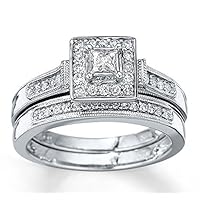Divine Antique Halo Diamond Bridal Ring Set 1 Carat Princess Cut Diamond on Gold