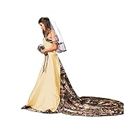 Long Camo Wedding Dress Satin Bridal Gown Halter Evening Dress with Train