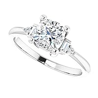10K/14K/18K Solid White Gold Handmade Engagement Ring 1.0 CT Cushion Cut Moissanite Diamond Solitaire Wedding/Bridal Gift for Women/Her Gorgeous Ring