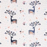 white stag tree forest animal fabric by Dear Stella USA (per 0.5 yard multiples)