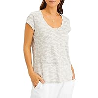 Sanctuary Women's Traveler Twist Linen Pocket Pullover Top T-Shirt Stone Camo Medium