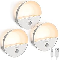 Rechargeable Battery Night Light, Motion Sensor Night Light, LED Warm White Magnetic Stick-on Motion Sensored Hallway Light, with Dusk to Dawn Sensor for Stairs, Wall, Closet, Cabinet (3 Pack)