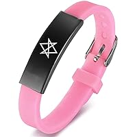 Thelema Unicursal Hexagram Bracelet Adjustable Silicone 6 Pointed Star Magic Hexagram Spiritual Amulet Symbol Bangle Wristband Jewelry for Pagan
