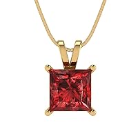 2.0 ct Princess Cut Stunning Natural Garnet Solitaire Pendant With 16
