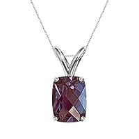June Birthstone - Lab created Elongated Cushion Checkered Alexandrite Solitaire Pendant in 14K White Gold Available in 8x6mm-12x10mm