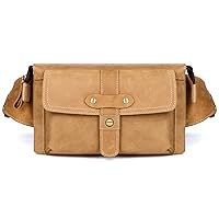 GMOIUJ Vintage Leather Men's Waist Bag Leather Crossbody Bag Chest Bag Large Capacity Shoulder Bag