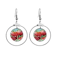 Fresh Strawberry Picture Nature Photograph Earrings Dangle Hoop Jewelry Drop Circle