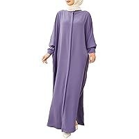 Women's Chiffon Kaftan Ethnic Style Kurti Muslim Long Sleeve Self Tie Flowy Maxi Dress Open Front Maxi Length