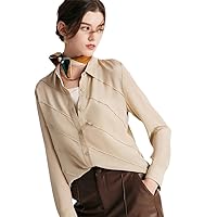 Women Striped Shirts Silk Turn Down Collar Chic Blouses Spring Summer Office Lady Tops