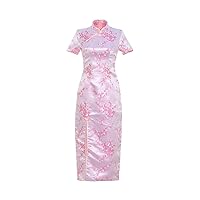 Short Sleeve Long Qipao Brocade Chinese Traditional Cheongsam Dress for Womens