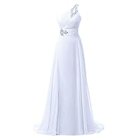 Women's One Shoulder Chiffon Formal Wedding Prom Gown Evening Bridesmaid Dress