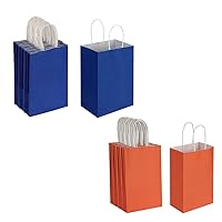 Each 50 Pack Small Blue & Orange Kraft Paper Gift Bags with Handles Bulk