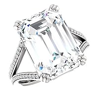 Emerald Cut Moissanite Engagement Ring, 8.0 ct, Twisted Design, White Gold