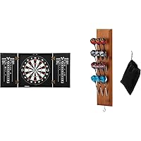 Hideaway Cabinet & Steel-Tip Dartboard Ready-to-Play Bundle, Reversible Standard and Baseball Game Options with Two Sets of Steel-Tip Darts and Chalk Scoreboards, Black Matte Finish