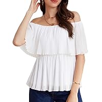 GRACE KARIN Womens Summer Off The Shoulder Tops Ruffle Short Sleeve Peplum Flowy Blouses Shirts Dressy Casual