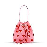 Canvas Tote Bag, Crossbody Bags for Women, Pink Heart Embroidery Drawstring Bucket Bag, Cute Handbags, Shoulder Bag Suitable for Vacation, Travel, Daily, Pink