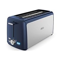 BELLA 4 Slice Toaster, Long Slot & Removable Crumb Tray, 7 Shading Options with Auto Shut Off, Cancel & Reheat Button, Toast Bread & Bagel, Stainless Steel & Blue