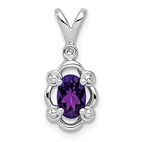 925 Sterling Silver Polished Open back Amethyst and Diamond Pendant Necklace Measures 17x8mm Wide Jewelry Gifts for Women