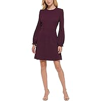 Tommy Hilfiger Women's Embossed Houndstooth Knit Balloon Sleeve Button Closure Dress