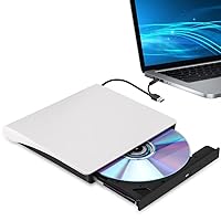 External CD/DVD Drive for Laptop, Type-C CD/DVD Player USB 3.0 Portable Burner Writer Reader Compatible with Mac MacBook Pro/Air iMac Desktop Windows 7/8/10/XP/Vista(White)