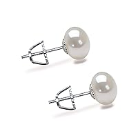 5-11mm White Freshwater Cultured Pearl Earrings Stud for Women 925 Sterling Silver Push Back or Screw Back Settings AA Quality Stud Earrings Genuine Cultured Pearls and Jewelry Box