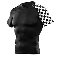 Men's Checkered Flag Sports Wicking Rash Guard Compression Shirt for Racing