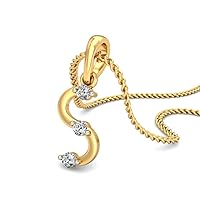 White Diamond Pendant Necklace Solid 14 k Yellow Gold Diamond Necklace