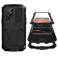 Samsung S23 Ultra Metal Case with Screen Protector Camera Protector Military Rugged Heavy Duty Shockproof Case with Metal Kickstand Full body Tough Dustproof Case for Samsung S23 Ultra (Black)