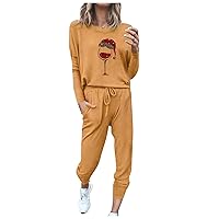 Christmas Lounge Sets For Women Two Piece Outfits Long Sleeve Shirt Long Pants Sweatsuit Daily Workout Tracksuits
