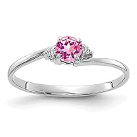 Solid 14k White Gold 4mm Pink Sapphire Diamond Engagement Ring (.016 cttw.)