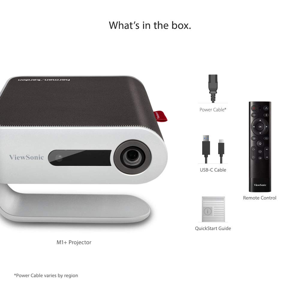 ViewSonic M1+ Portable LED Projector with Auto Keystone, Dual Harman Kardon Bluetooth Speakers and HDMI, USB C, Stream Netflix with Dongle (M1PLUS)