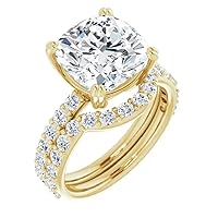 10K Solid Yellow Gold Handmade Engagement Rings 5 CT Cushion Cut Moissanite Diamond Solitaire Wedding/Bridal Ring Set for Wife, Promise Rings