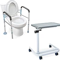 Pack of OasisSpace Stand Alone Toilet Safety Rail and Overbed Table, Heavy Duty Medical Toilet Safety Frame for Elderly, Handicap and Disabled