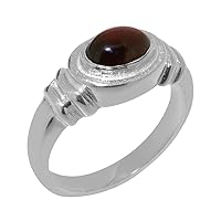 Solid 925 Sterling Silver Natural Garnet Unisex Solitaire Ring - Sizes 4 to 12 Available