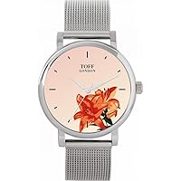 Orange Lilies Watch Ladies 38mm Case 3atm Water Resistant Custom Designed Quartz Movement Luxury Fashionable