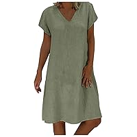 Black Short Sleeve Dress, Summer for Women 2024 Casual Short V Neck Ruffle Midi Flowy Dresses Womens Petite Plus Size Dress Women Spring Cute Casual Short Dresses (3XL, Army Green)