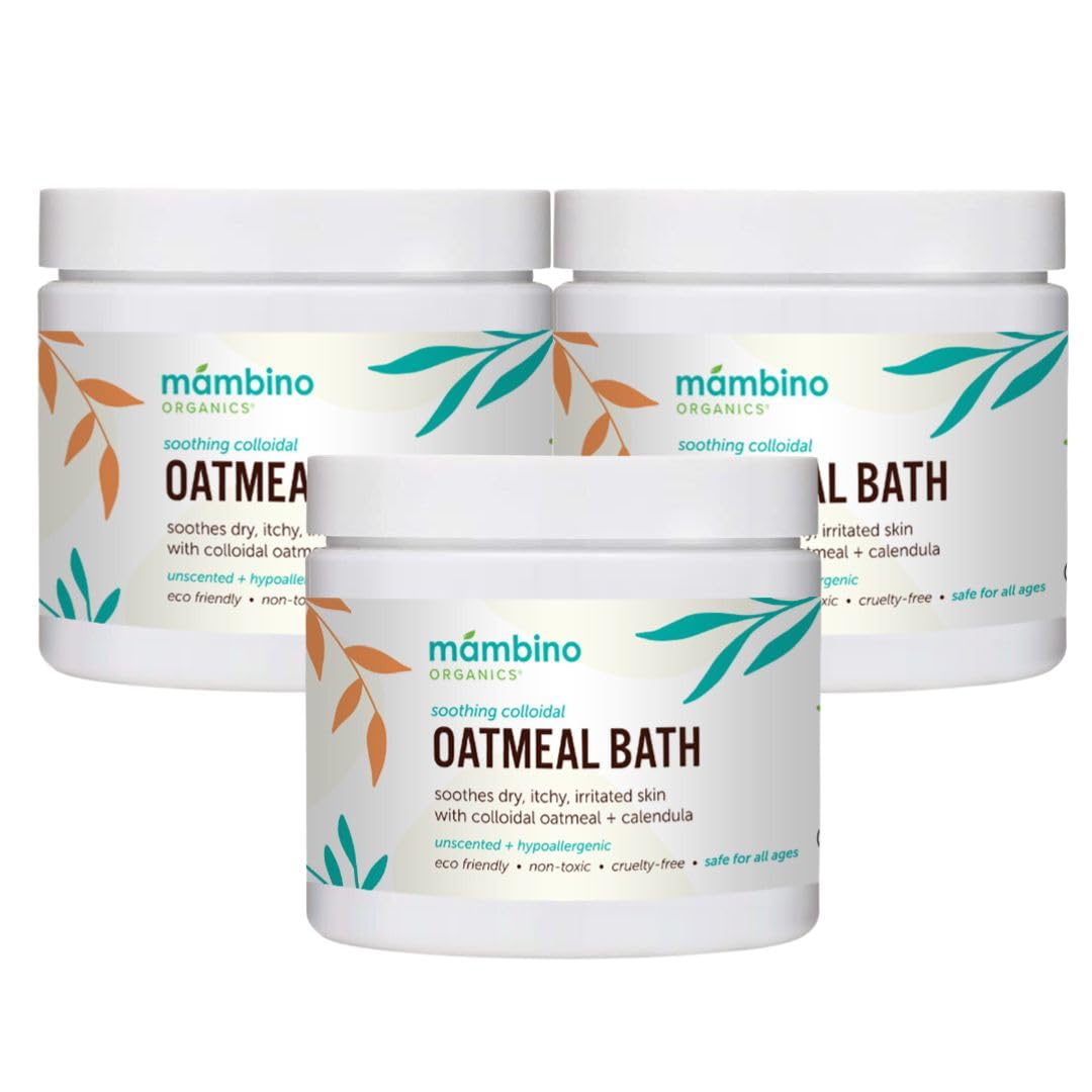 Organic Colloidal Oatmeal Bath Soak – 3-Pack Oatmeal Powder for Dry, Irritated, Itchy Skin Relief – Cruelty-Free, Vegan for Adults Bath, Kids Bath, Baby Bath by Mambino Organics