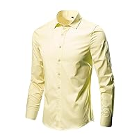 Men's Dress Shirts Banded Collar Solid Button Down Long Sleeve Shirt Wrinkle Free Stretch Formal Performance Business Tops