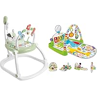 Fisher-Price Baby Bouncer Spacesaver Jumperoo Activity Center with Lights Sounds and Folding Frame, Puppy Perfection & Fisher-Price Baby Playmat Deluxe Kick & Play Piano Gym with Musical -Toy Lights