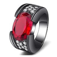 Bib Jewelry Black Gun Ruby Zirconia Ring Gold Plated Promise Band Wedding Rings Solitaire Red Garnet Fashion Black 14K Gold Filled Man's Rings Black Tungsten Carbide