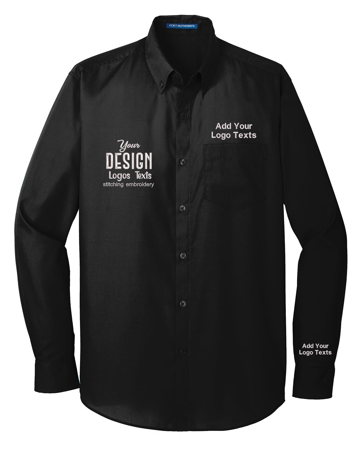 INK STITCH Men W100 Custom Personalized Embroidery Add Logo Texts Easy Care Long Sleeve Dress Buttondown Shirts