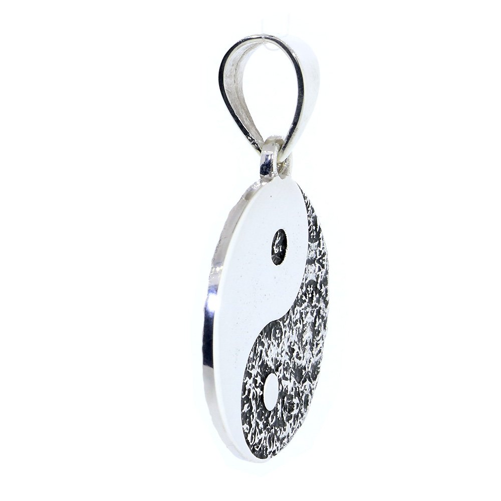 Large Yin Yang Medallion Charm Pendant with Black, Two-sided,Reversible, 1 inch in 18K White Gold