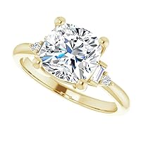 Cushion Cut Moissanite Solitaire Ring, 3ct, Sterling Silver, Wedding Band for Her