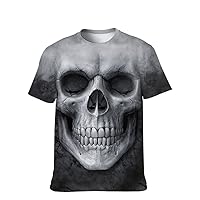 Mens Cool-Novelty T-Shirt Graphic-Tees Funny-Vintage Short-Sleeve Hip Hop: Crazy Skull Print New Pattern Clothing Gym Gift