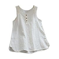 Summer Womens Casual Tank Top Fashion Sexy Sleeveless Cotton Linen Tunic Top Ladies Comfy Soft Loose Fit Vest Shirt